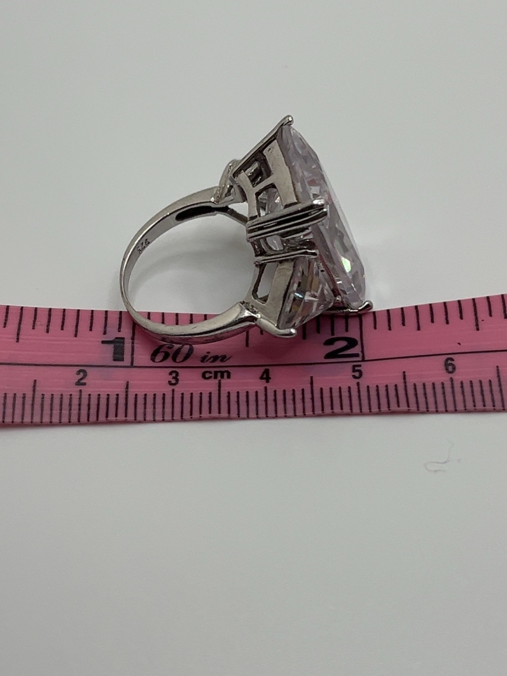 Silver stamped 925 Clear CZ Three-Stone Silver Ring - Picture 3 of 8
